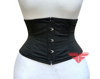 Queen Women Handmade Black Cotton Underbust Corset Body Shaper Steel Boned Waist Cincher