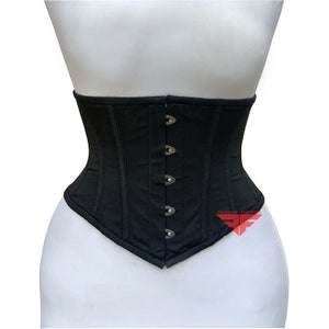 Women Handmade Black Cotton Underbust Corset Body Shaper Steel Boned