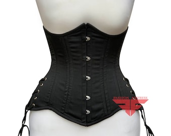 Women Handmade Black and Red Cotton Underbust Corset Body Shaper Steel Boned Waist Trainer Corset