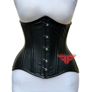 Women Handmade Black Leather Underbust Corset Body Shaper Steel Boned Waist Trainer Corset