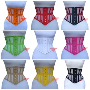 Handmade Women's Underbust Heavy Duty Steel Boned Waist Cincher Trainer Short Torso Lace Up Mesh Corsets