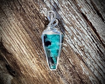 Amazonite w/ Smoky Quartz & Black Tourmaline Sterling Silver Wire Wrapped Pendant // Amazonite Jewelry // Schorl Jewelry //  RexWraps