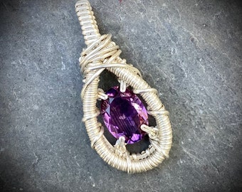 Phantom Amethyst Prong-Set Sterling Silver Wire Wrapped Pendant // Amethyst Jewelry // RexWraps