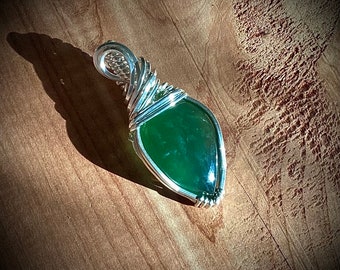 Serpentine Jade Sterling Silver Wire Wrap Pendant // RexWraps // Serpentine Gemstone Necklace // Jade Green Color Jewelry