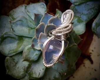 Lavender Rose Quartz Sterling Silver Wire Wrapped Pendant // Rose Quartz Jewelry // RexWraps
