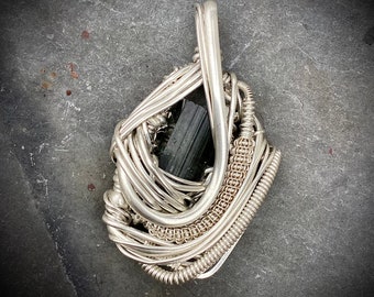 Watermelon Tourmaline Crystal Sterling Silver Wire Wrapped Pendant // Tourmaline Jewelry // RexWraps