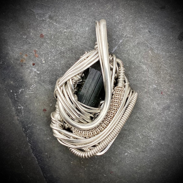 Watermelon Tourmaline Crystal Sterling Silver Wire Wrapped Pendant // Tourmaline Jewelry // RexWraps