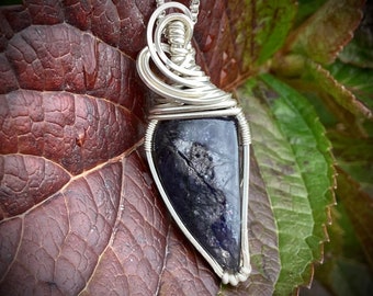 Iolite Sunstone Sterling Silver Wire Wrapped Pendant // Iolite Jewelry // RexWraps