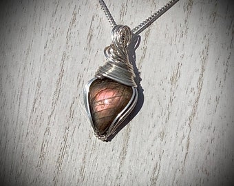 Royal Purple Labradorite Swirling Sterling Silver Wire Wrapped Pendant // Labradorite Jewelry // RexWraps