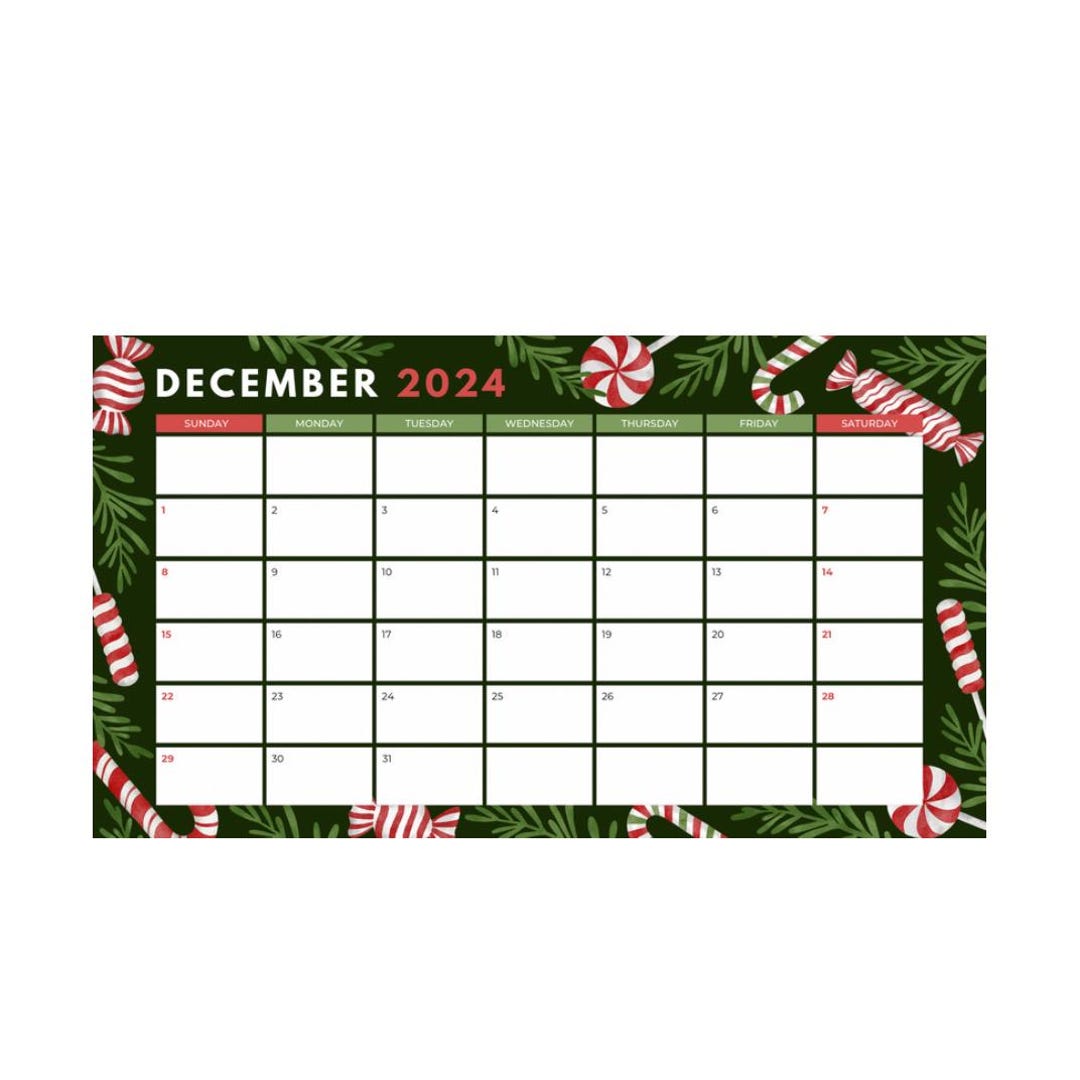 December Calendar Printable Template Etsy