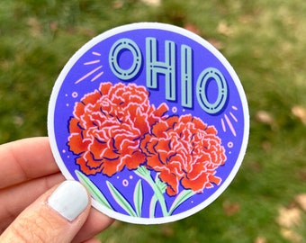 Ohio Carnation Vinyl Sticker: Hand-Lettered State Flower