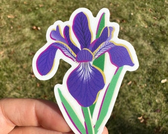 Purple Iris Sticker: Waterproof Vinyl Flower Decal (3x2 inches)