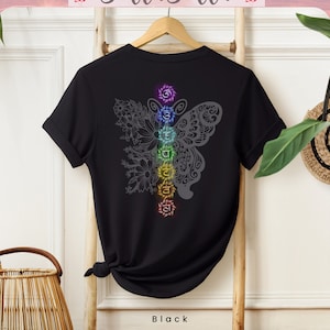 Chakra Butterfly Mandala T-Shirt Back Print | Mindful Living Yoga Tee | 100% Premium Cotton | Spiritual Meditation Wear