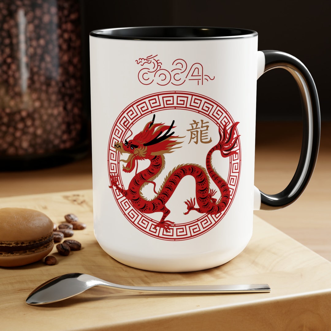  2024 Jahr des Drachen Chinesisches Sternzeichen Tasse Golden Majesty Bildidee 