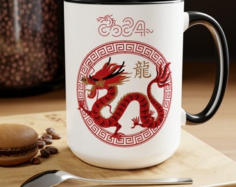 2024 Year of the Dragon Chinese Zodiac Mug - Golden Majesty | Coffee Mugs, 15oz, two-tone colors