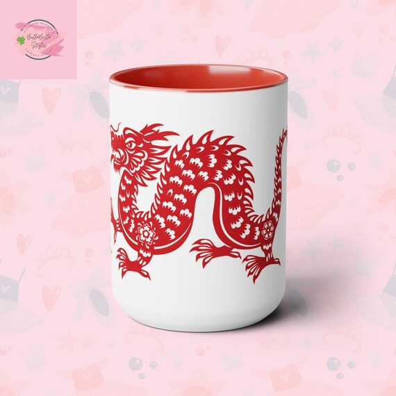 Chinese Zodiac Dragon Mug Paper Cut Style Year of the Dragon