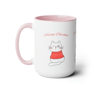 Meowy Weihnachtliche Katzentasse für Kaffeeliebhaber, Kaffeetasse, 15oz, zweifarbige süße Tasse, Geschenk für Katzeneltern!