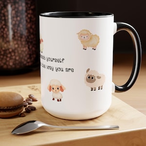 Cute Sheep &quot;No Need to Baaaash Yourself&quot; Mug | Uplifting Animal Quote | Perfect Gift for Sheep Lovers | Personalized Coffee Mugs, 15oz