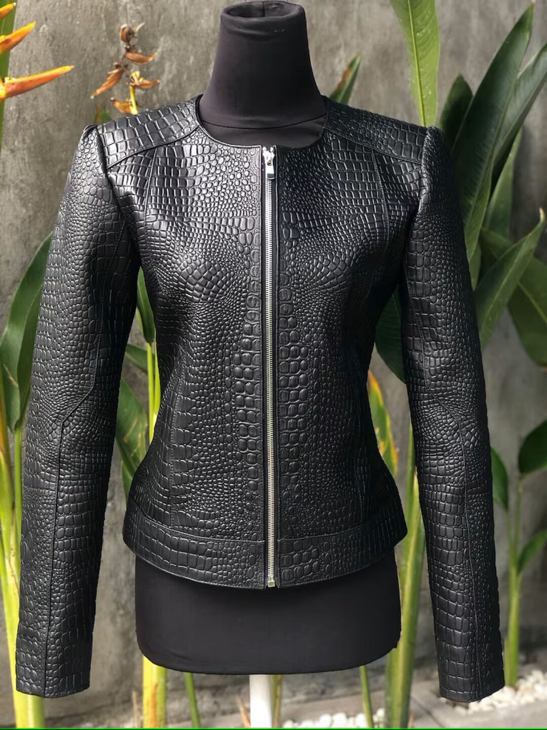 New Women's Luxury Leather Jacket, Crocodile Print Jacket, Alligator