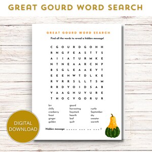 Great Gourd Word Search Game, Autumn Word Search, Fall Party Games, Adult Word Search Puzzle, Kids Activity, Word Find, Word Search For Kids