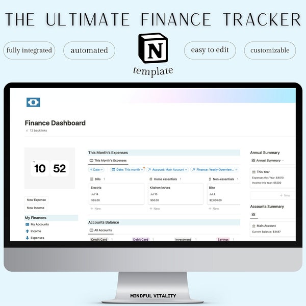 Notion Finance Template | Notion Template Budget | Notion Dashboard | Expenses Tracker Notion Template | Personal Finance | Notion Business