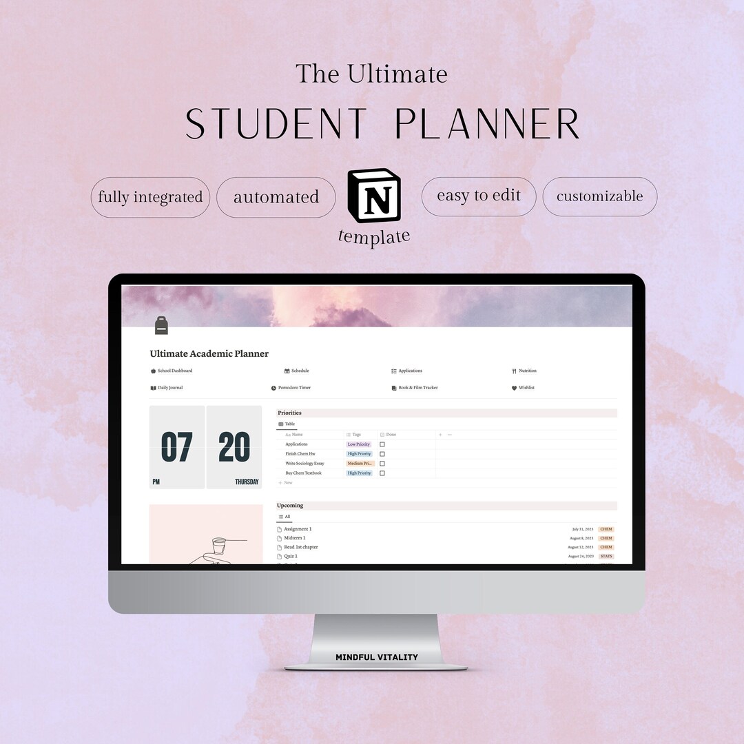 Student Notion Planner Template Digital Academic Planner Assignment Student Notion Planner Template Digital Academic Planner Assignment