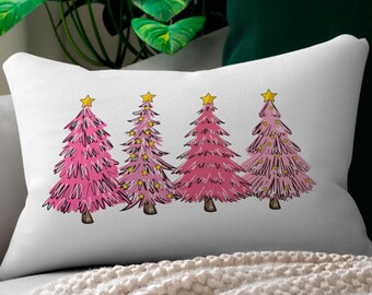 Christmas Pink Tree Pillow, Christmas Decor, Xmas Women Matching Pink Trees Minimalist Pillow, Christmas Eve Holiday Party Gifts