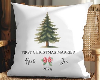 First Christmas Married Pillow, Personalized Gift for Couple, Custom Wedding Gift, Engagement Pillow, Just Married Gift, Married Christmas