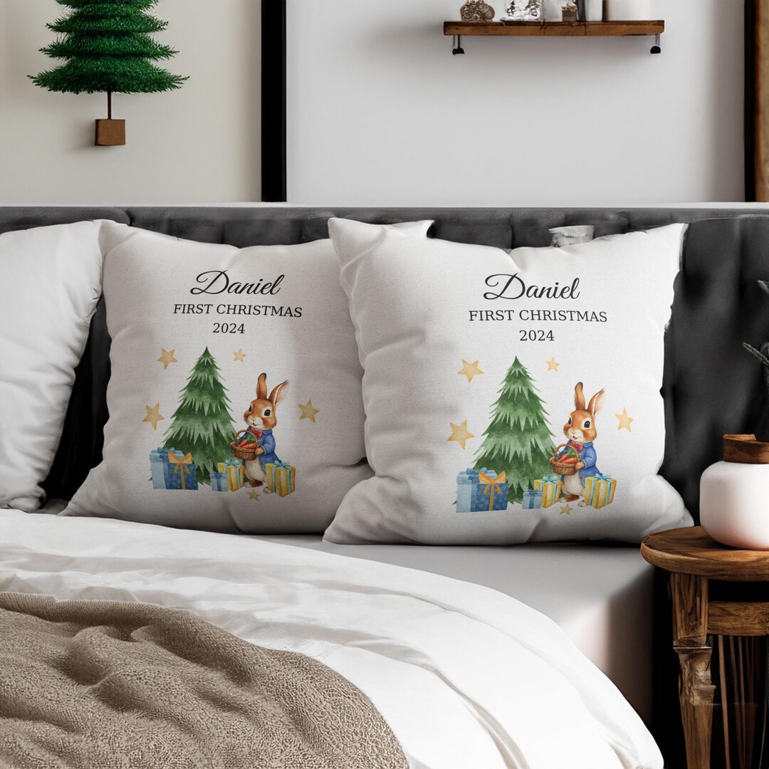 Personalised Baby's First Christmas Pillow - Baby 1st Rabbit Christmas ...