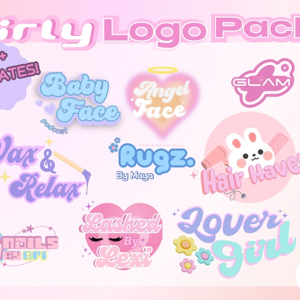 40+ AESTHETIC GIRLY Logo Templates | Y2K Cute Logos | Girly Canva Logo | Canva Logo | Aesthetic Logo| Pre-made Logo | Y2k Logo| DIY Canva|