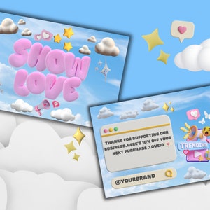 Tarjeta de visita de agradecimiento / Tarjeta de carta de burbuja de moda / Tarjeta de agradecimiento de Canva / Estética de nubes 3D /Tarjeta de agradecimiento de carta de burbuja 3D