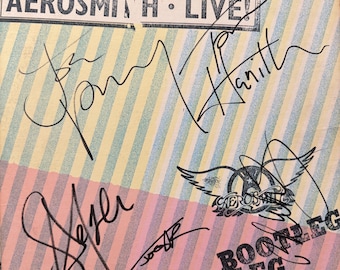 Aerosmith Original dédicacé « Aerosmith Live ! Pochette de vinyle « Bootleg » (COA)