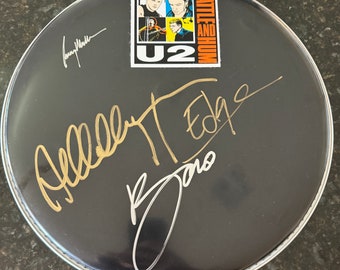 U2 Original Autographed 15 inch Drumhead