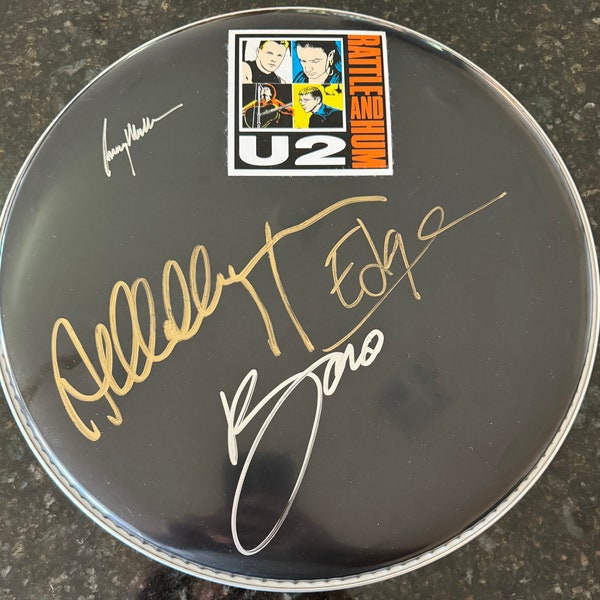 U2 Original Autographed 15 inch Drumhead