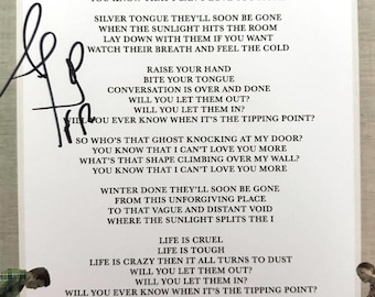 Paroles de chanson originales dédicacées de Tears For Fears « Tipping Point » (JSA)