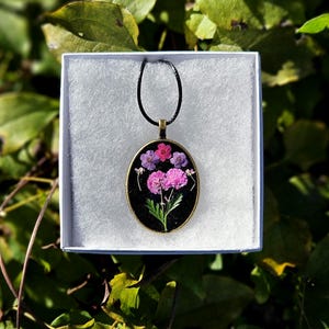 Black Pressed Flower Pendant