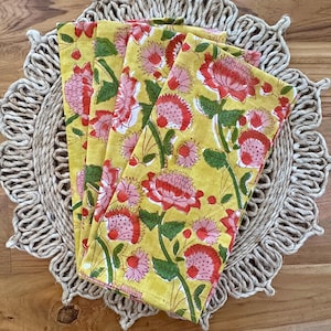 Hand-block printed floral napkins|100% Cotton| 20*20 inches| Dinner Napkins| Cocktail Napkins - Set of 4,6,8
