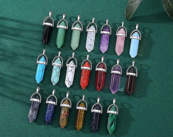 Wholesale lot Gemstone pendants, 20pcs Healing Crystal Pendant Charms Jewelry Making Natural Gemstone Bulk Amethyst Obsidian