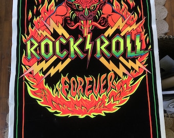 VINTAGE N.O.S. 1980s ROCK N ROLL Forever black light blacklight poster Funky 954