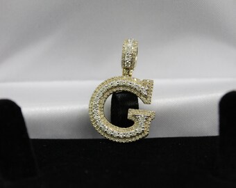 Natural Gold Pendant Initial Letter “G”Alphabet Pendant, Yellow Gold Diamond Pendant,Unisex Pendant,Hip Hop style -