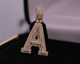 Natural Gold Pendant Initial Letter “A”Alphabet Pendant, Yellow Gold Diamond Pendant,Unisex Pendant,Hip Hop style -