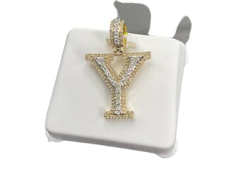 Natural Gold Pendant Initial Letter “Y”Alphabet Pendant, Yellow Gold Diamond Pendant,Unisex Pendant,Hip Hop style -