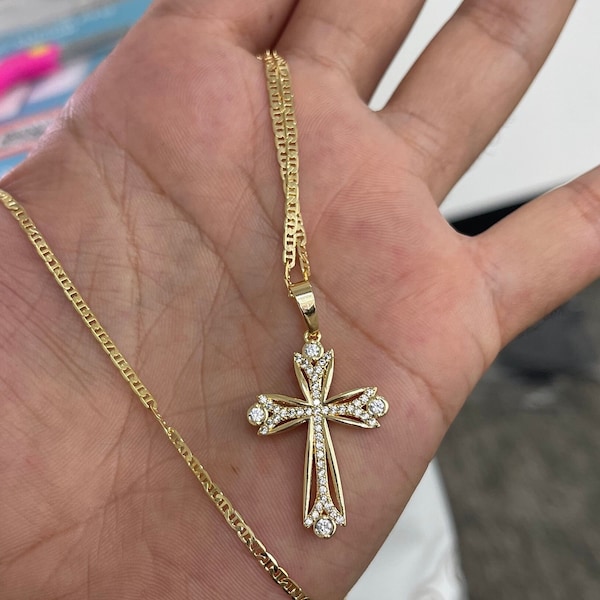 14 karat Gold Fill Cross Pendant-with 14 k Gold filled Necklace.Gold Jewellery Religious, Diamond pendant, Gold Diamond Pendant Necklace