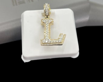 Natural Gold Pendant Initial Letter “L”Alphabet Pendant, Yellow Gold Diamond Pendant,Unisex Pendant,Hip Hop style -