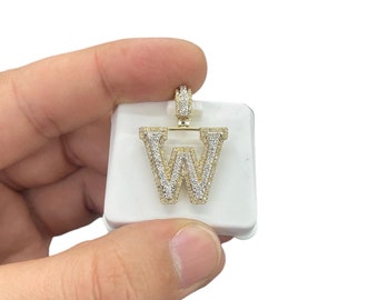 Natural Gold Pendant Initial Letter “W”Alphabet Pendant, Yellow Gold Diamond Pendant,Unisex Pendant,Hip Hop style -
