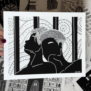 Stippling Art Print: Romantic Gay Couple, Starry Sky 8x10