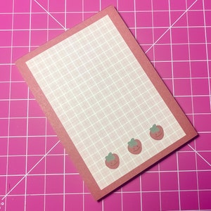 Blocco note a griglia rosa fragola - Kawaii, carino, taccuino, memo, appunti, cancelleria