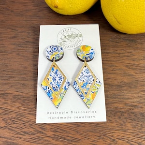 Diamond Drop La Dolce Vita Earrings | Wood Decoupage Earrings