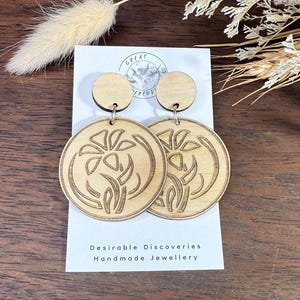 Flower Engraved Wood Earrings
