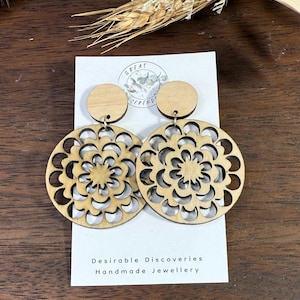 Dahlia Flower Laser Cut Wood Earrings